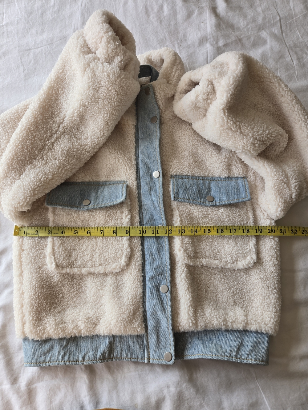 Vine & Valley Sherpa Jacket with Light Denim Trim, Cream & Light Blue, Size S - Picture 7 of 10
